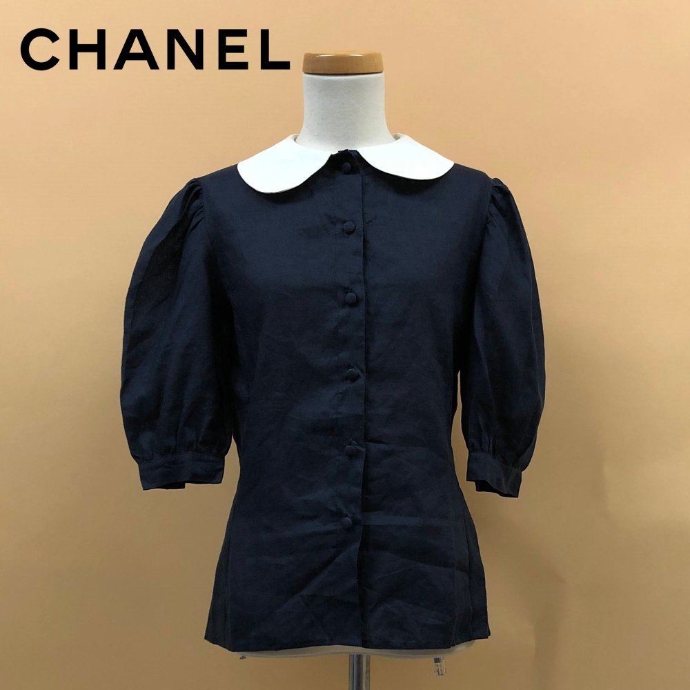 ヴィンテージ CHANEL シャネル シャツブラウス 半袖 麻 レディース 36