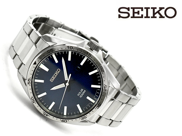 【NEW】新品正規品SEIKOセイコーソーラーSOLARメンズ腕時計ネイビー紺ダイアル電池交換不要プレゼントギフトカレンダーとけいプレゼント