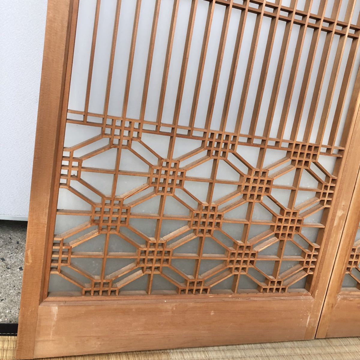 建具 書院 組み子彫刻入れ込み 干し網模様