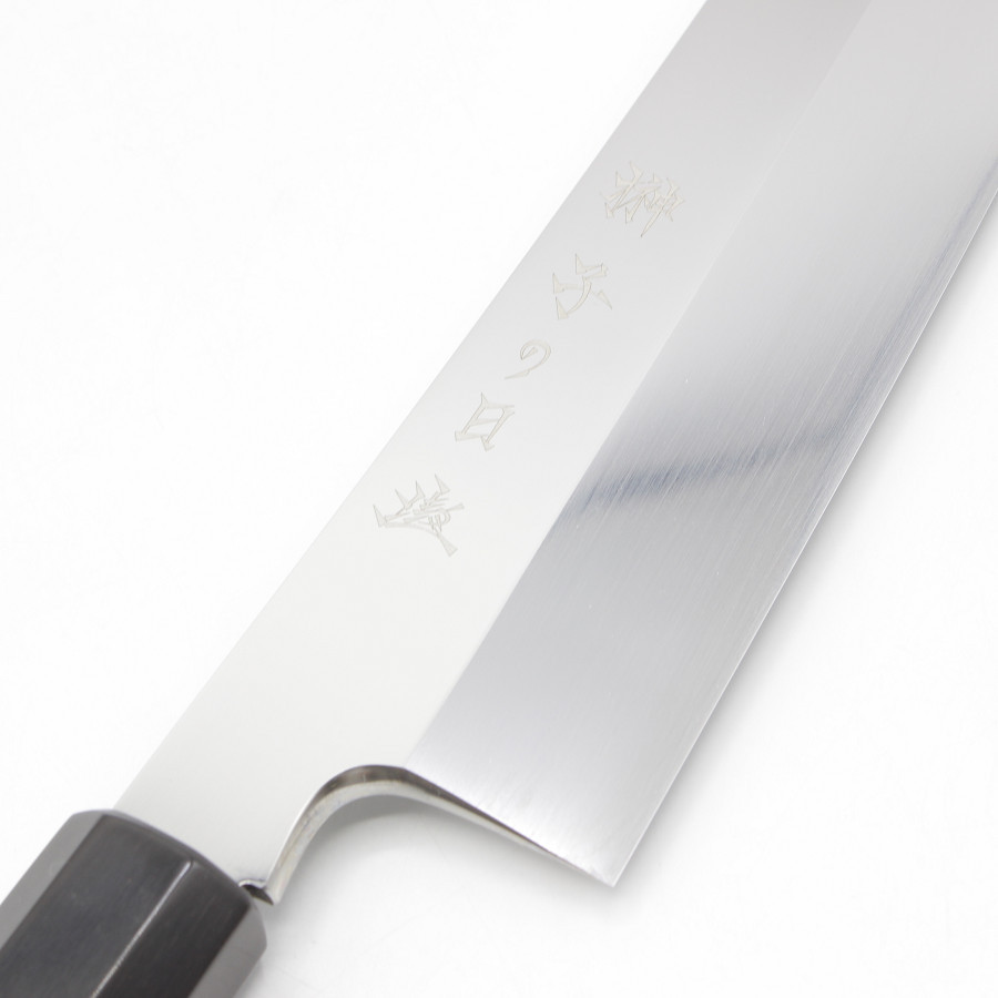 新品】子の日 榊 切付包丁 八寸 八角黒檀柄 鏡面 鞘付 刃渡り約240mm