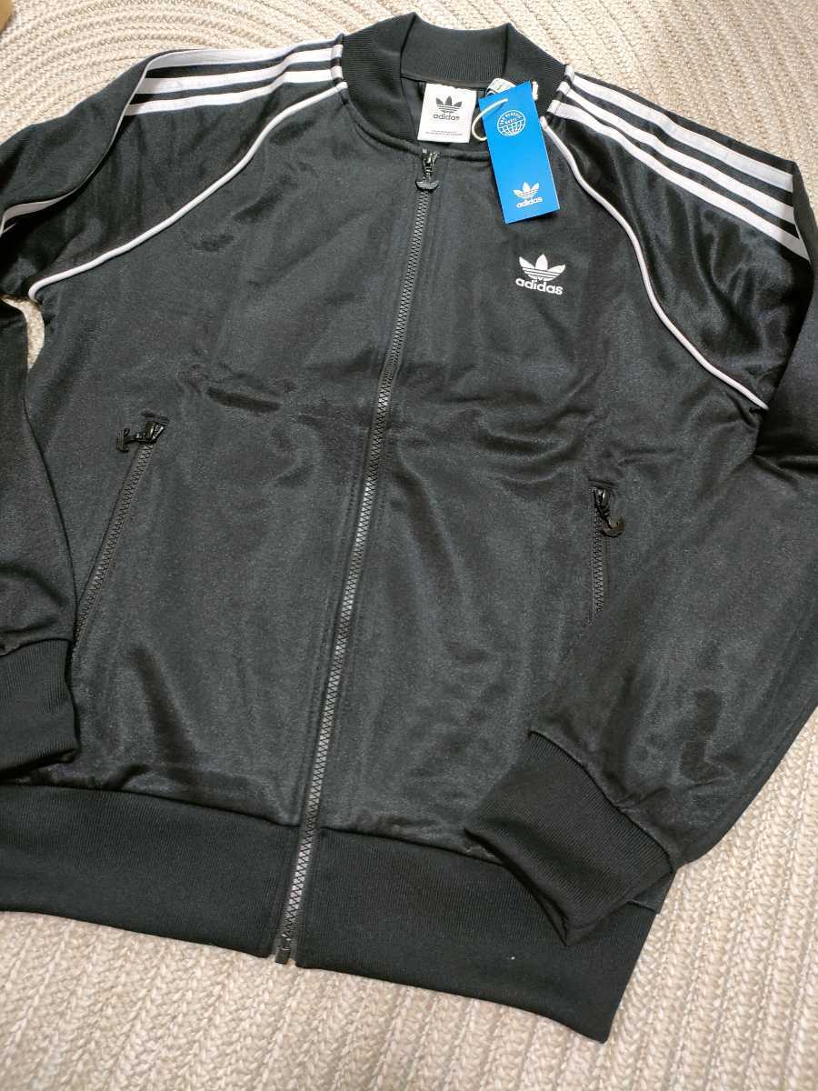 新品 定価12500 adidas トラックトップ ジャージ ジャケット O 黒×白 トレフォイル 刺繍 ジップ 丸首 ラグラン オールドスクール 