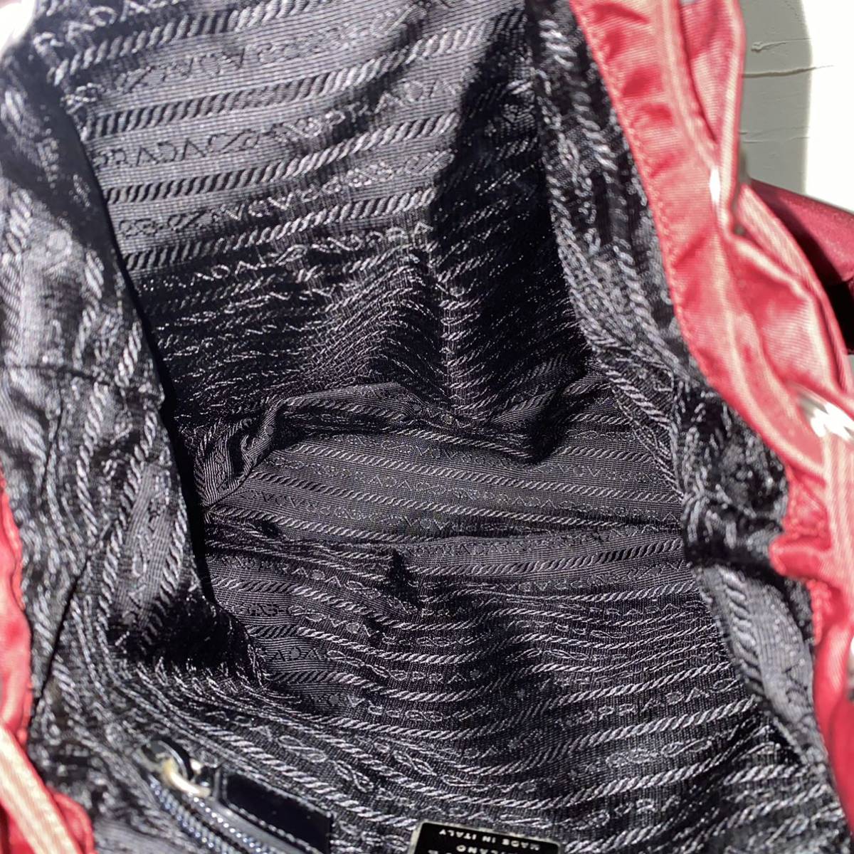 希少カラー 良品 PRADA ミニリュックサック ナイロン ボルドー 三角