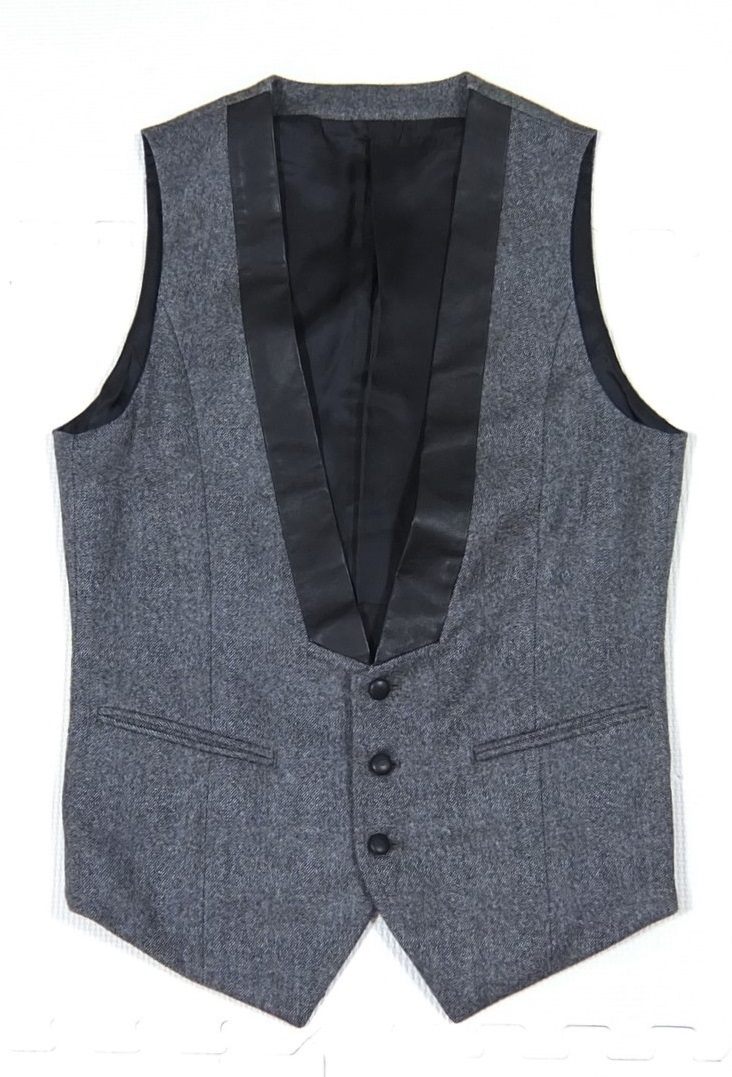 SHELLAC シェラック ウール×レザー ベスト 灰黒 44 ジレ(トップス