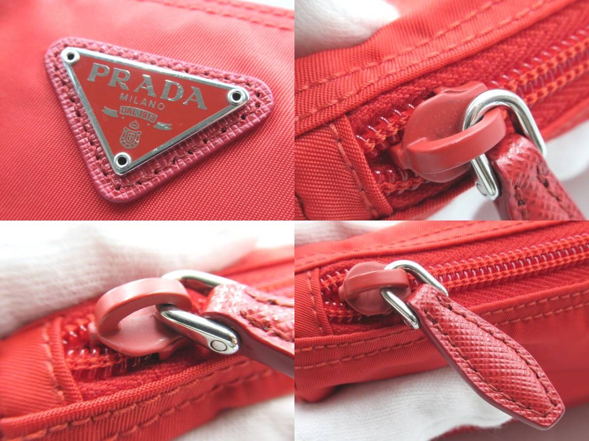 ほぼ未使用 PRADA プラダ ポーチ 1NA011 TESSUTO ROSSO レッド 赤系