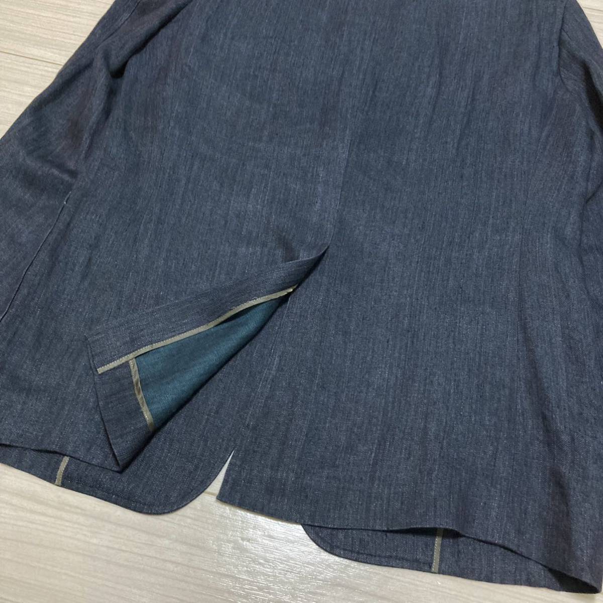 90s◆DAKS ダックス◆麻 リネン テーラード ジャケット インディゴブルー LL ネイビー 日本製 三つボタン センターベント パッチポケット