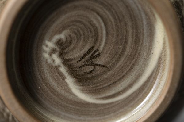 未使用 県無形文化財 現川焼 臥牛窯 13代横石臥牛 白鷺文湯呑 共箱 栞