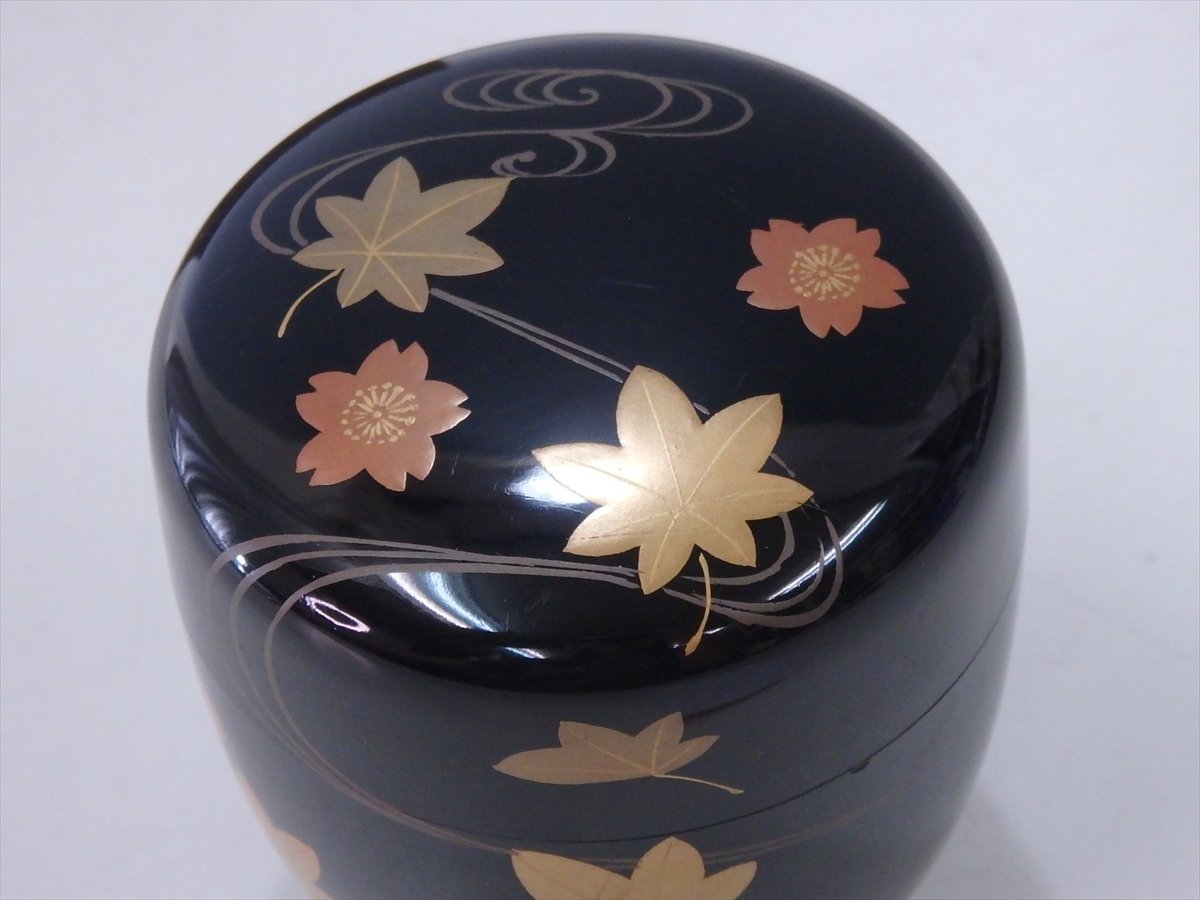 ☆平安千穂造 木製【立田川蒔絵中棗 共箱】直径6.7cm 高