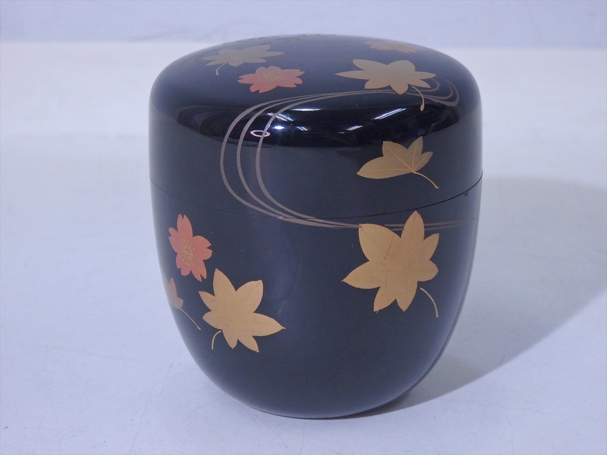 ☆平安千穂造 木製【立田川蒔絵中棗 共箱】直径6.7cm 高