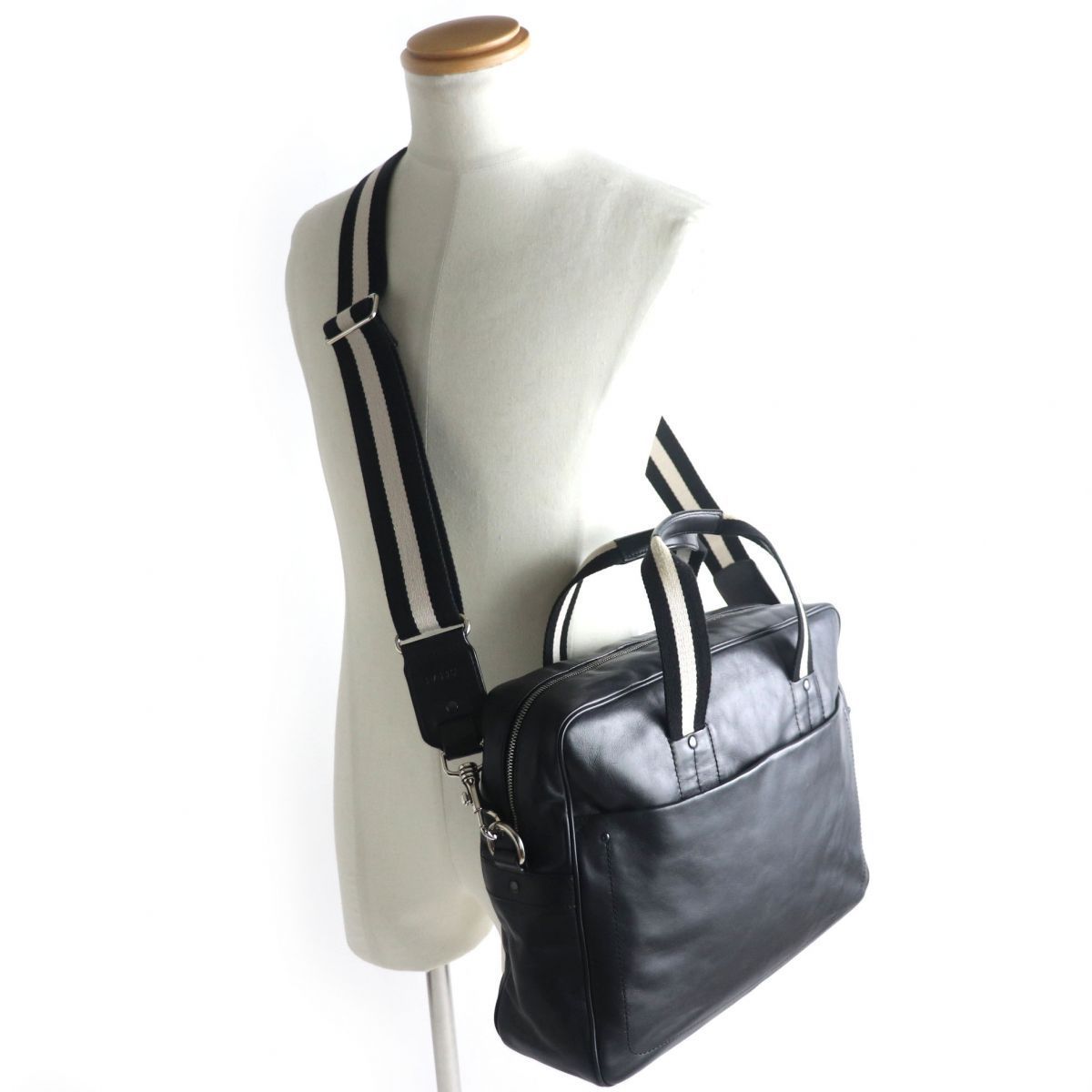 美品▽BALLY バリー TREGO ストライプ ネームタグ付き 2WAY レザー  