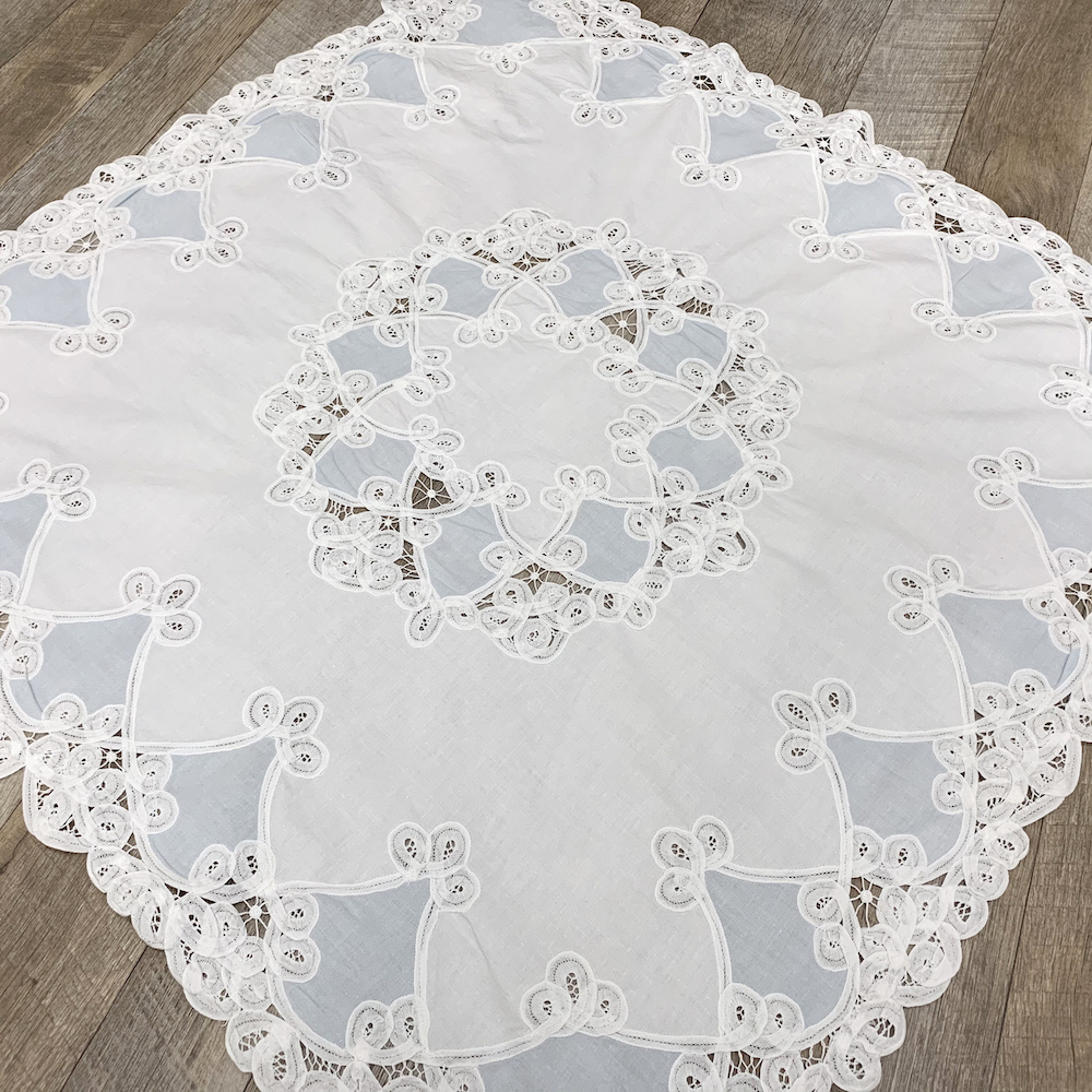 リネン ドロンワーク ヴィンテージ レース 刺繍 白糸手刺繍 ドロン
