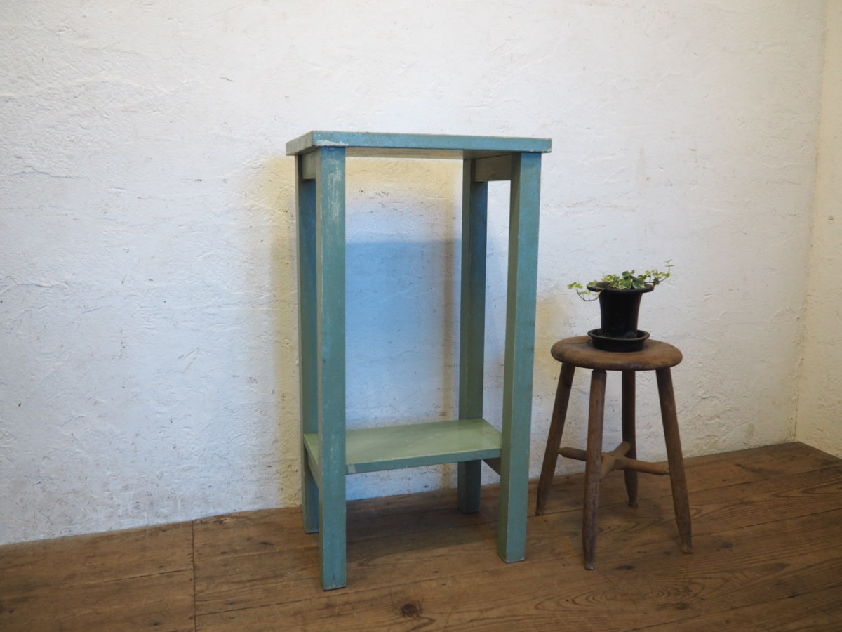 タW0792◆②H85cm◆可愛いペンキの剥げたシャビーな古い木製テーブル◆陳列台 飾り棚 花台 ビンテージ アンティーク レトロ 喫茶店J笹4