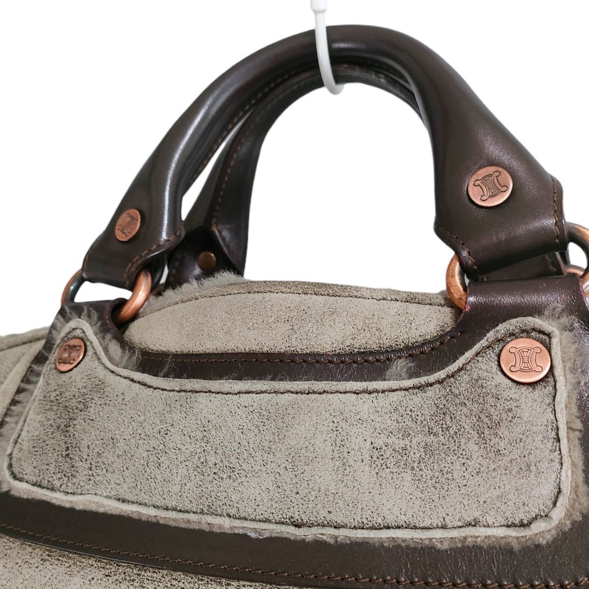 美品 CELINE セリーヌ ムートン ファー レザー ブギーバッグ 