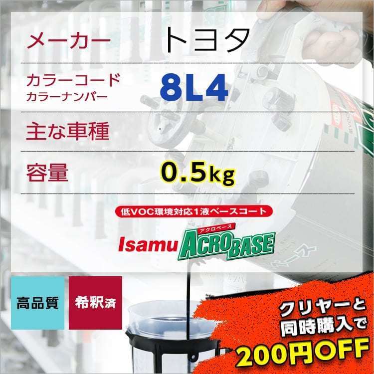 トヨタ8L4　車用塗料　希釈済　カラーナンバー　カラーコード　8L4 最安値挑戦中
