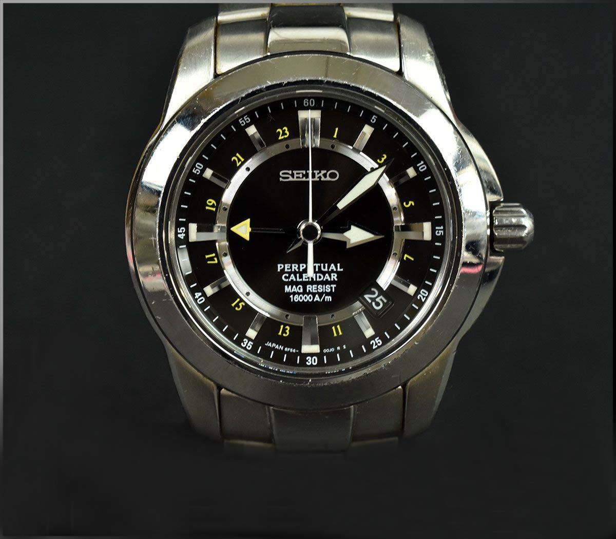 □SEIKO/パーペチュアルカレンダー/GMT/チタン/黒文字盤/8F56-00F0 