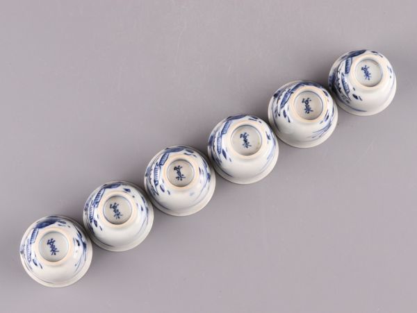 売り最激安 煎茶道具 染付 青華 竹泉造 煎茶碗 五客 時代物 極上品 初