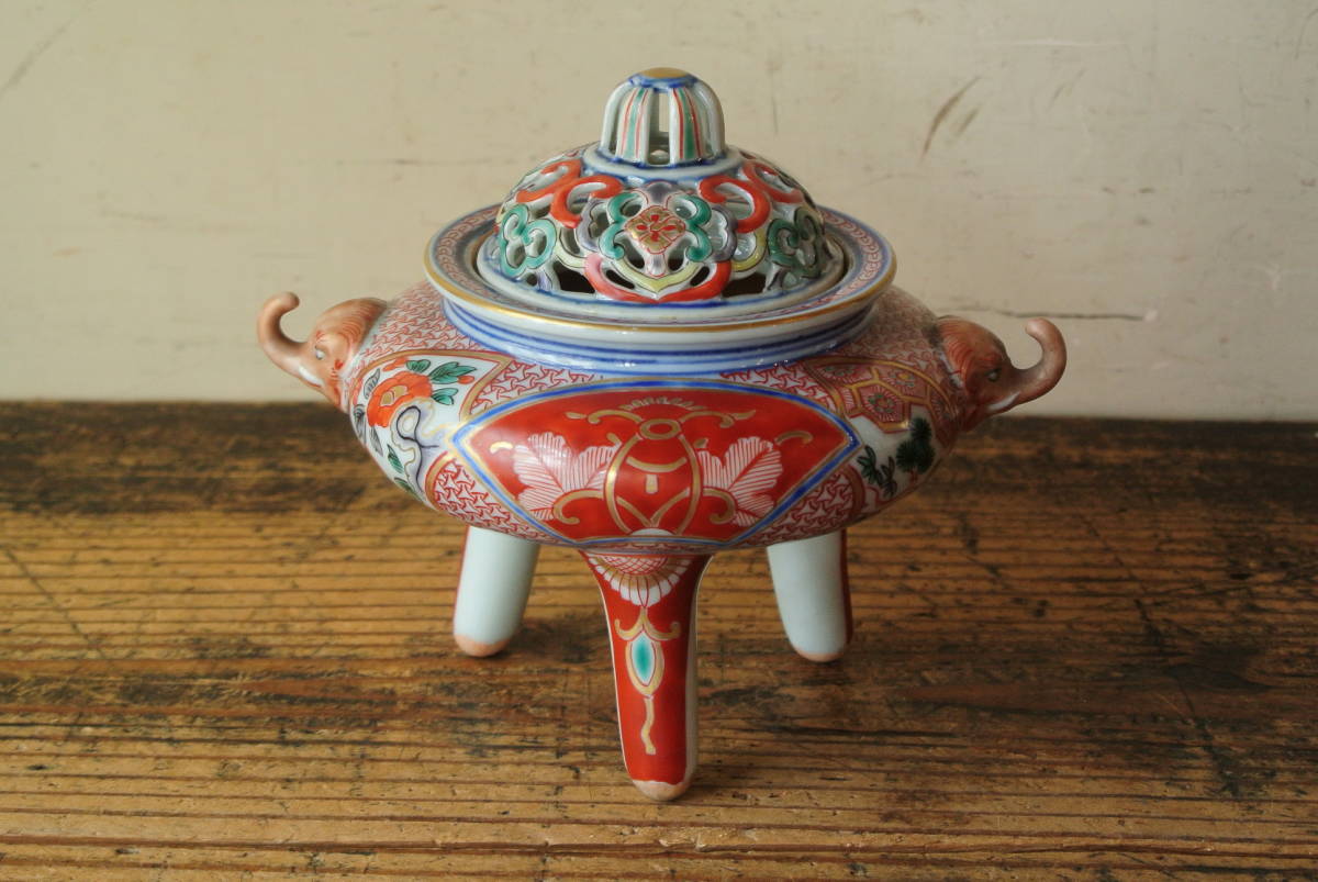 ジャンク品 九谷焼 角福 香炉 九谷焼 角福 香炉 未使用】九谷焼 九谷陶