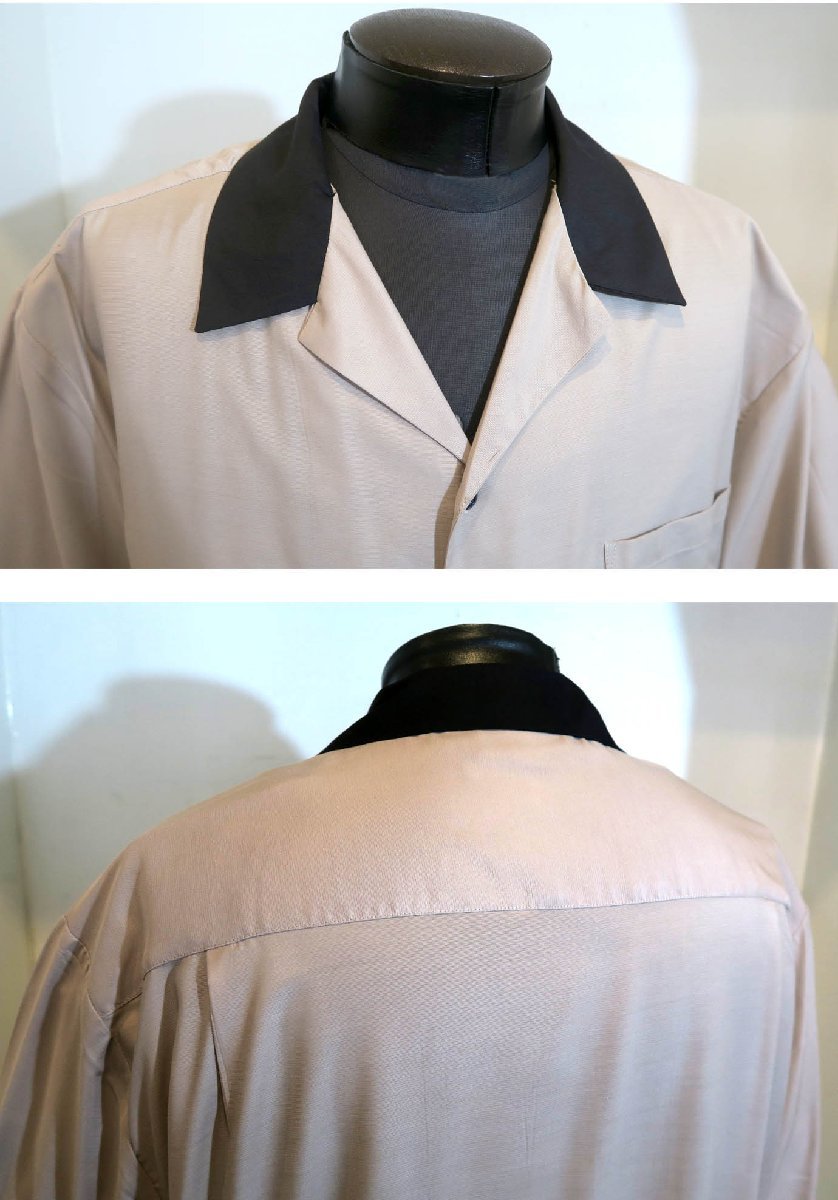 新品 Lサイズ クレリック オープンカラー 半袖 シャツ 3015 54 ベージュ×黒 BEIGE BLACK オーバーサイズ ビッグサイズ ドロップショルダー メンズ オープンカラー オーバーサイズ バック刺繍 オープン クレリックオープンカラードレープシャツ