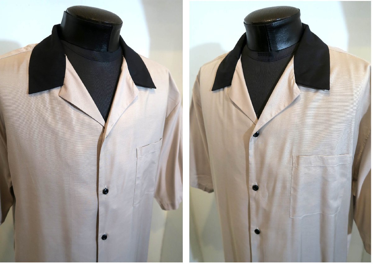 新品 Lサイズ クレリック オープンカラー 半袖 シャツ 3015 54 ベージュ×黒 BEIGE BLACK オーバーサイズ ビッグサイズ ドロップショルダー メンズ オープンカラー オーバーサイズ バック刺繍 オープン クレリックオープンカラードレープシャツ