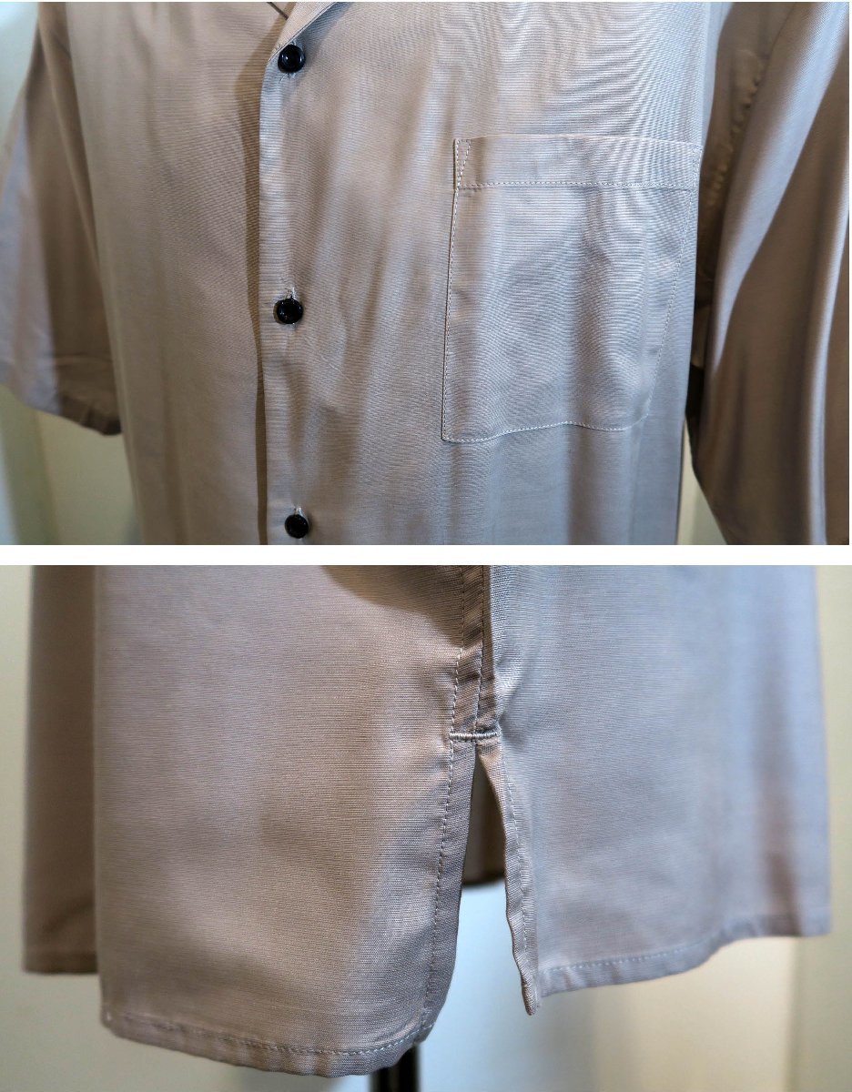 新品 Lサイズ クレリック オープンカラー 半袖 シャツ 3015 54 ベージュ×黒 BEIGE BLACK オーバーサイズ ビッグサイズ ドロップショルダー メンズ オープンカラー オーバーサイズ バック刺繍 オープン クレリックオープンカラードレープシャツ