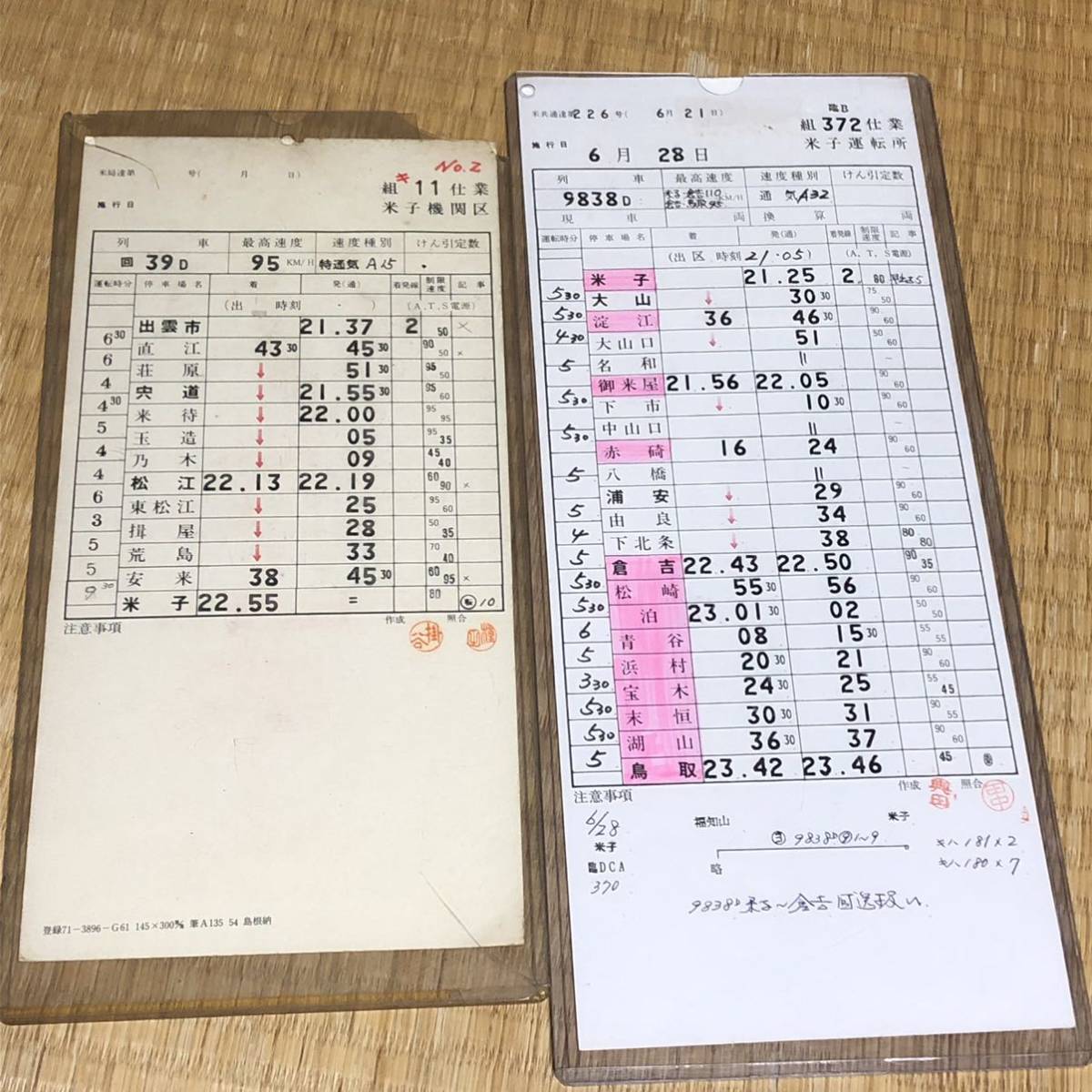 鉄道 スタフ 4枚セット ハードケース入り 山陰本線(廃品、放出品
