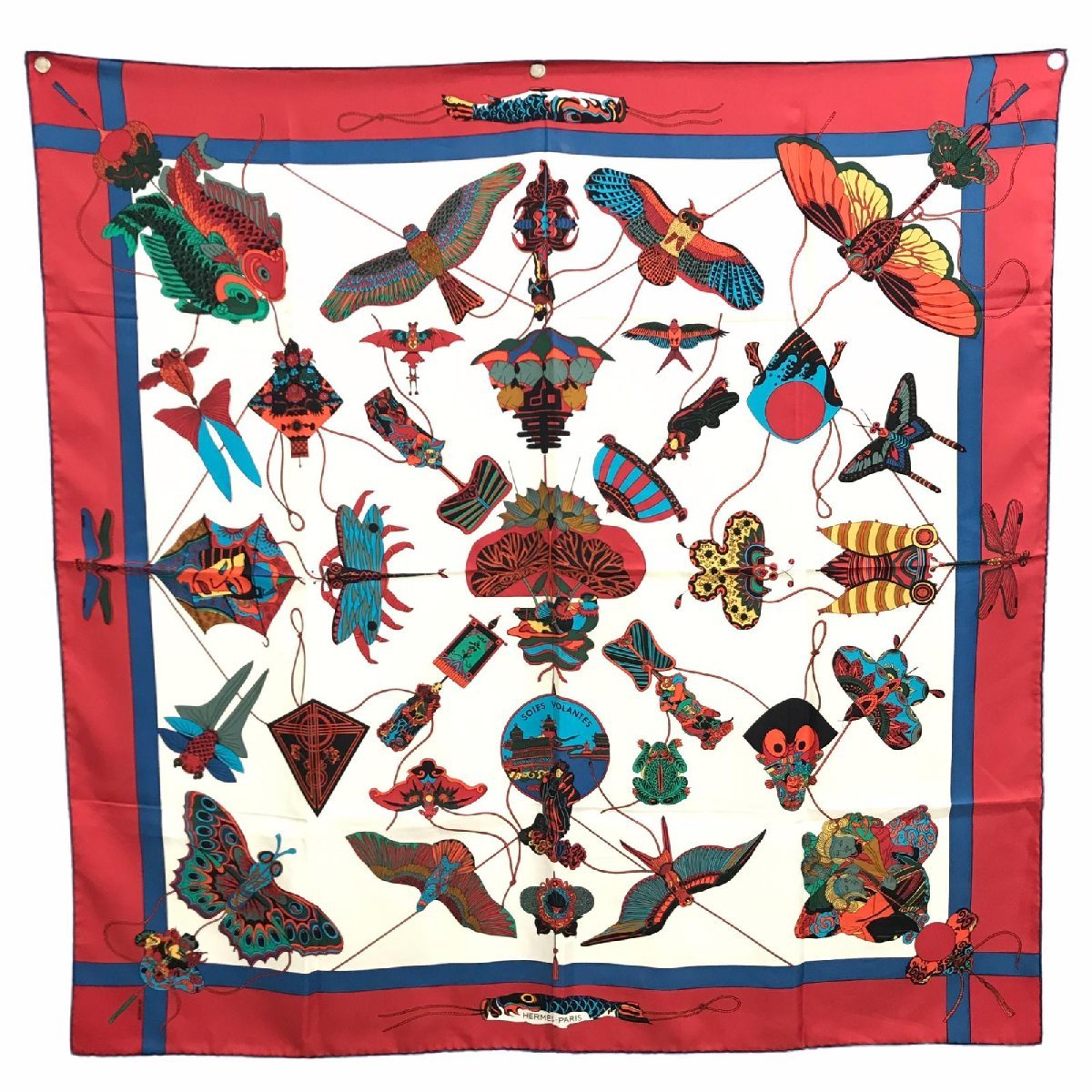 ○エルメス SOIES VOLANTES 大空に舞う シルク スカーフ 和柄 白系