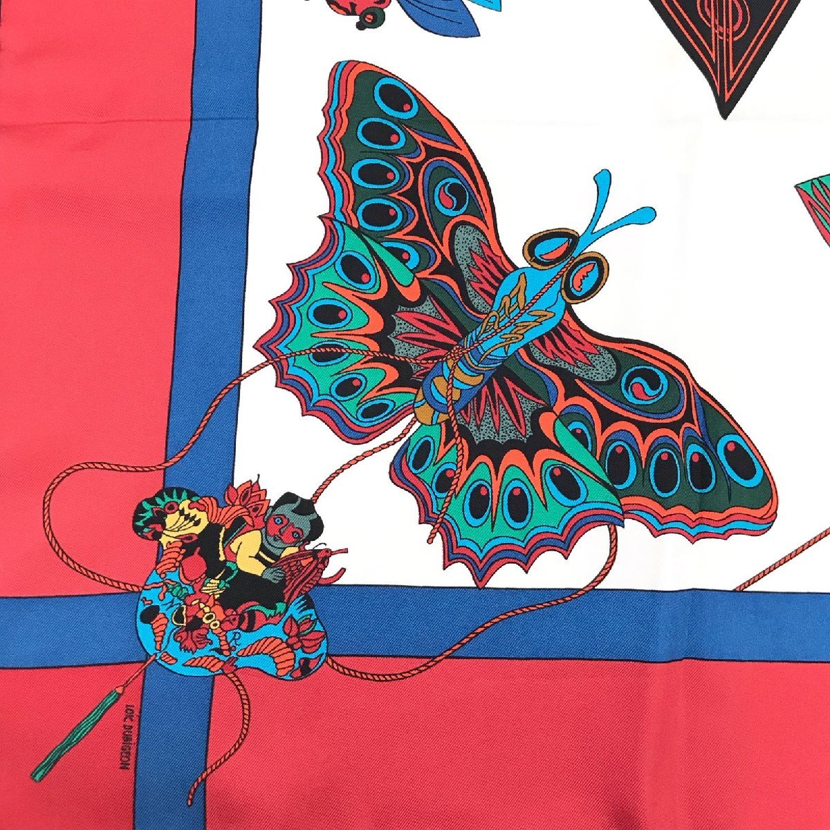 ○エルメス SOIES VOLANTES 大空に舞う シルク スカーフ 和柄 白系