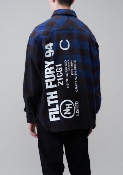 ⑥定価3万◆美品 NEIGHBORHOOD ネイバーフッド 21SS FADE / C-SHIRT. LS コットンフランネル ネルシャツ 3 (M) BLUE ブルーグラデ