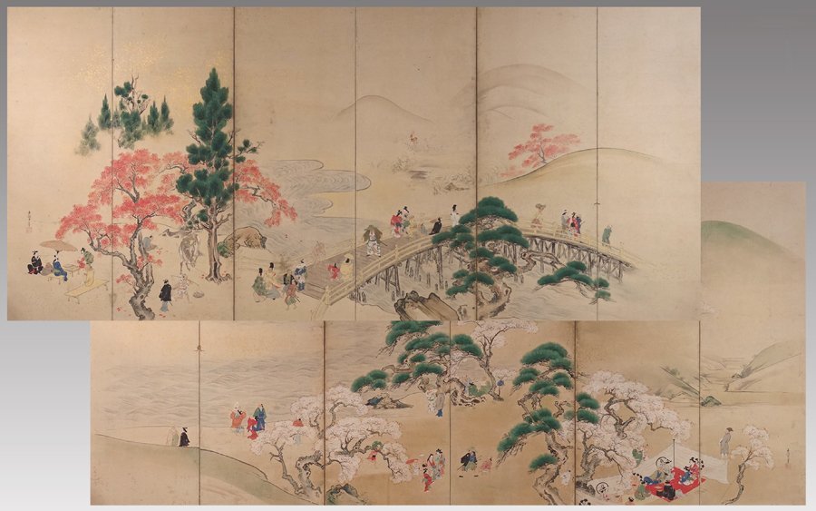 E4283 野々村仁清 釈迦涅槃図 肉筆紙本 掛軸 軸箱 仏画 小品横物 