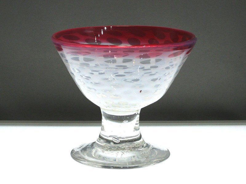 氷コップ 水玉紋様 赤 アンティーク 大正ロマン 3580 氷コップ 乳白