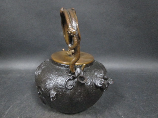 夕霧】煎茶道具時代鉄瓶 鉄瓶 煎茶道具 茶道具 銅蓋 時代物 急須 湯沸