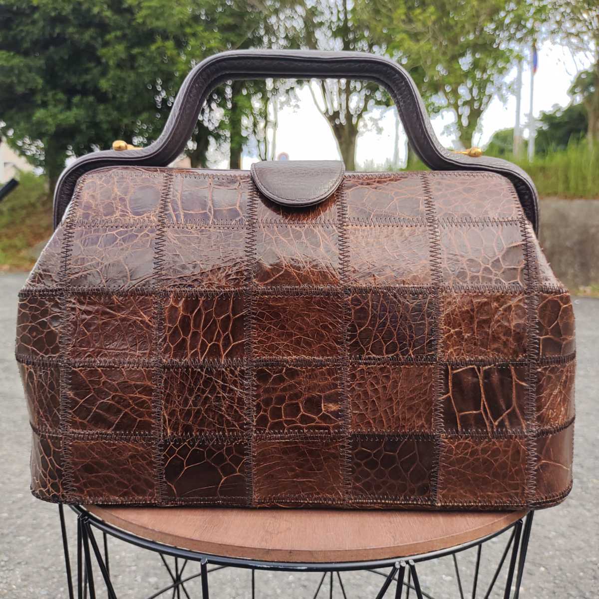 ★希少★タートルレザー　sea trutle skin 　亀革　ハンドバッグ エキゾチックレザー　2WAY ショルダーバッグ　ゴールド金具　