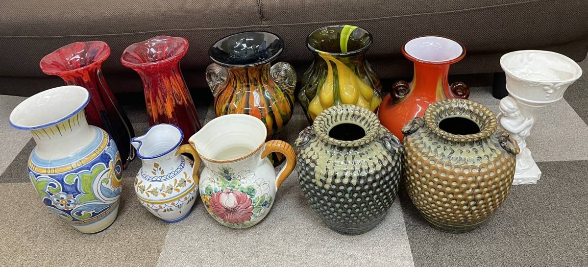 相馬焼 手捻り 金彩 盛上細工 花鳥文 花瓶 古相馬 花器