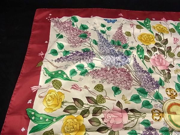 1円 □美品□ GUCCI グッチ シルク100% フラワー柄 花柄 大判 スカーフ