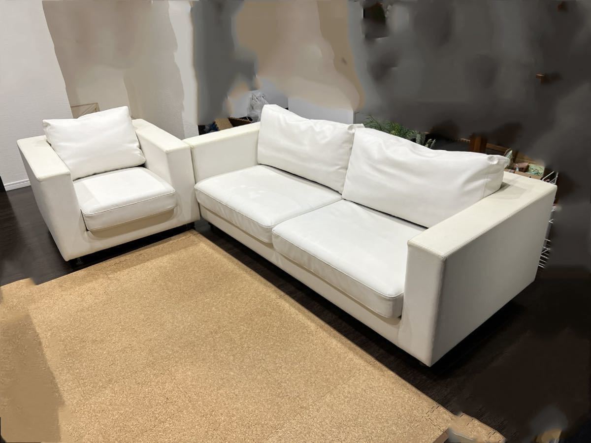 3人がけと1人がけホワイト系色の本革ソファー 中古(革製)｜売買された 