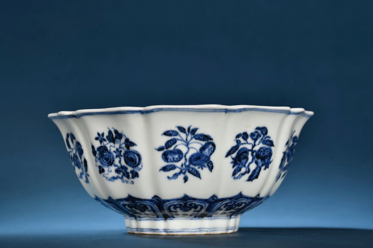 中国 文化遺産オンライン 青花三多碩果梵文 大鉢 極少品 ！直径17.2 cm