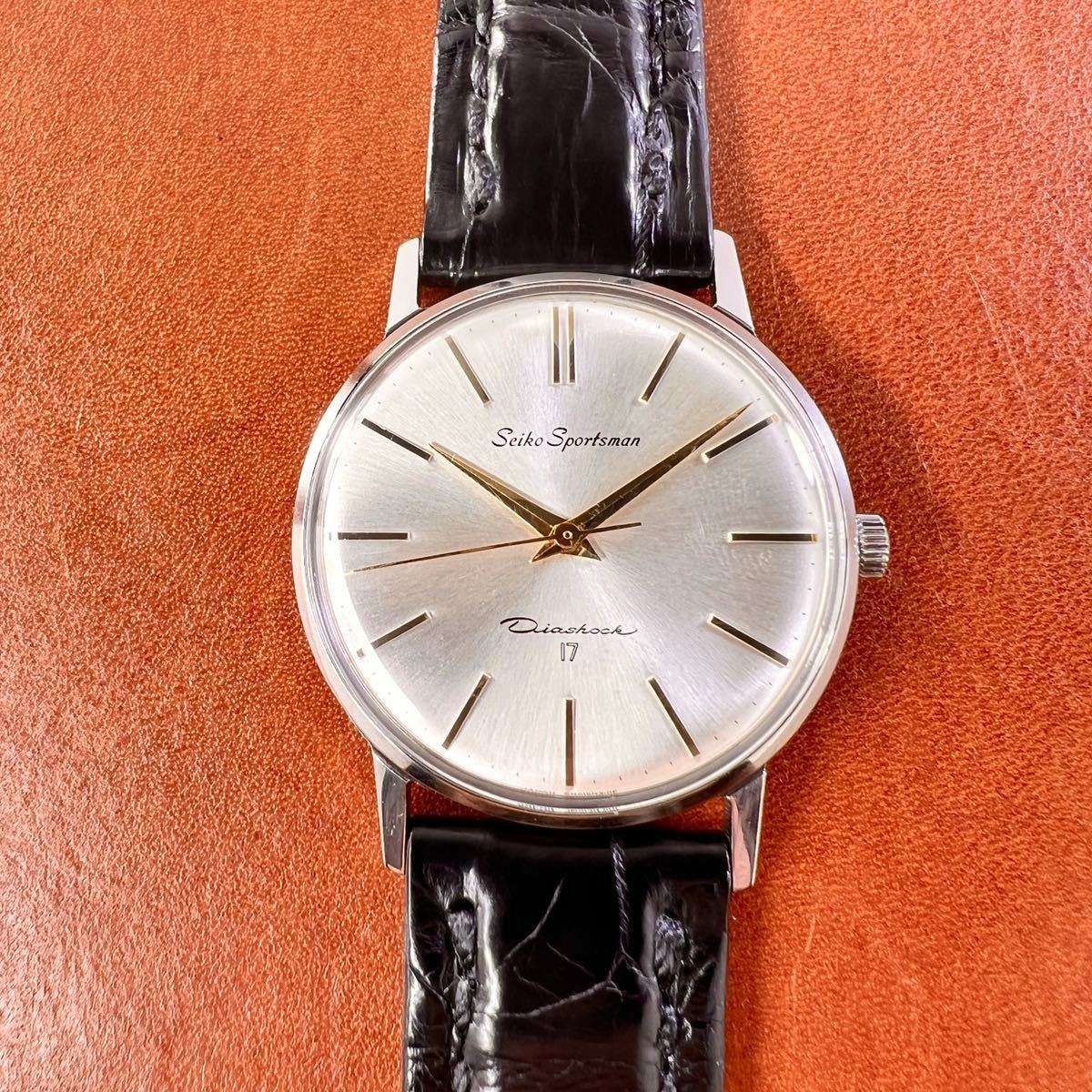OH済! 極上美品! SEIKO Sportsman クロコダイル本革 手縫いベルトD 