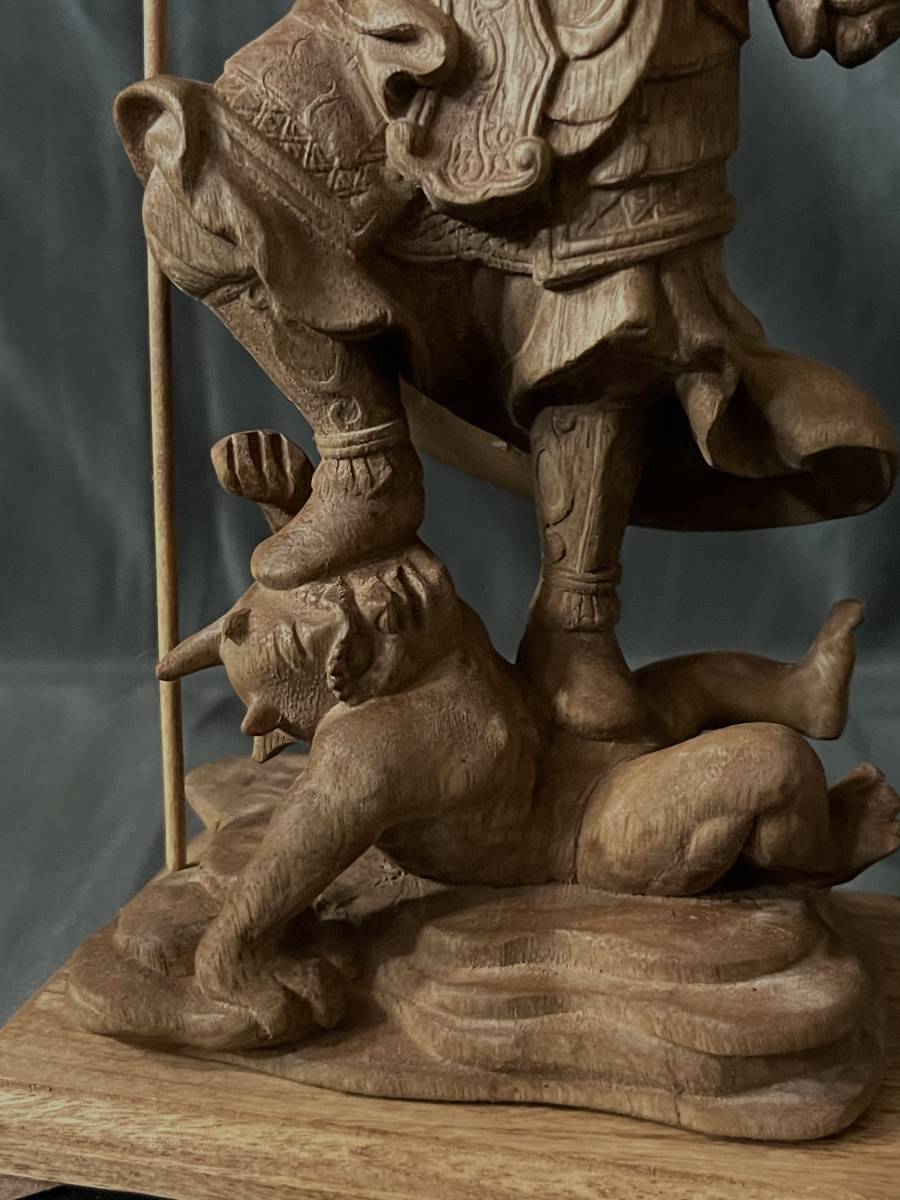 仏教工芸品　総楠製　井波彫刻　極上彫　木彫仏像　毘沙門天立像 仏教工芸品 総楠製 井波彫刻 極上彫 木彫仏像 毘沙門天立像 ホビー