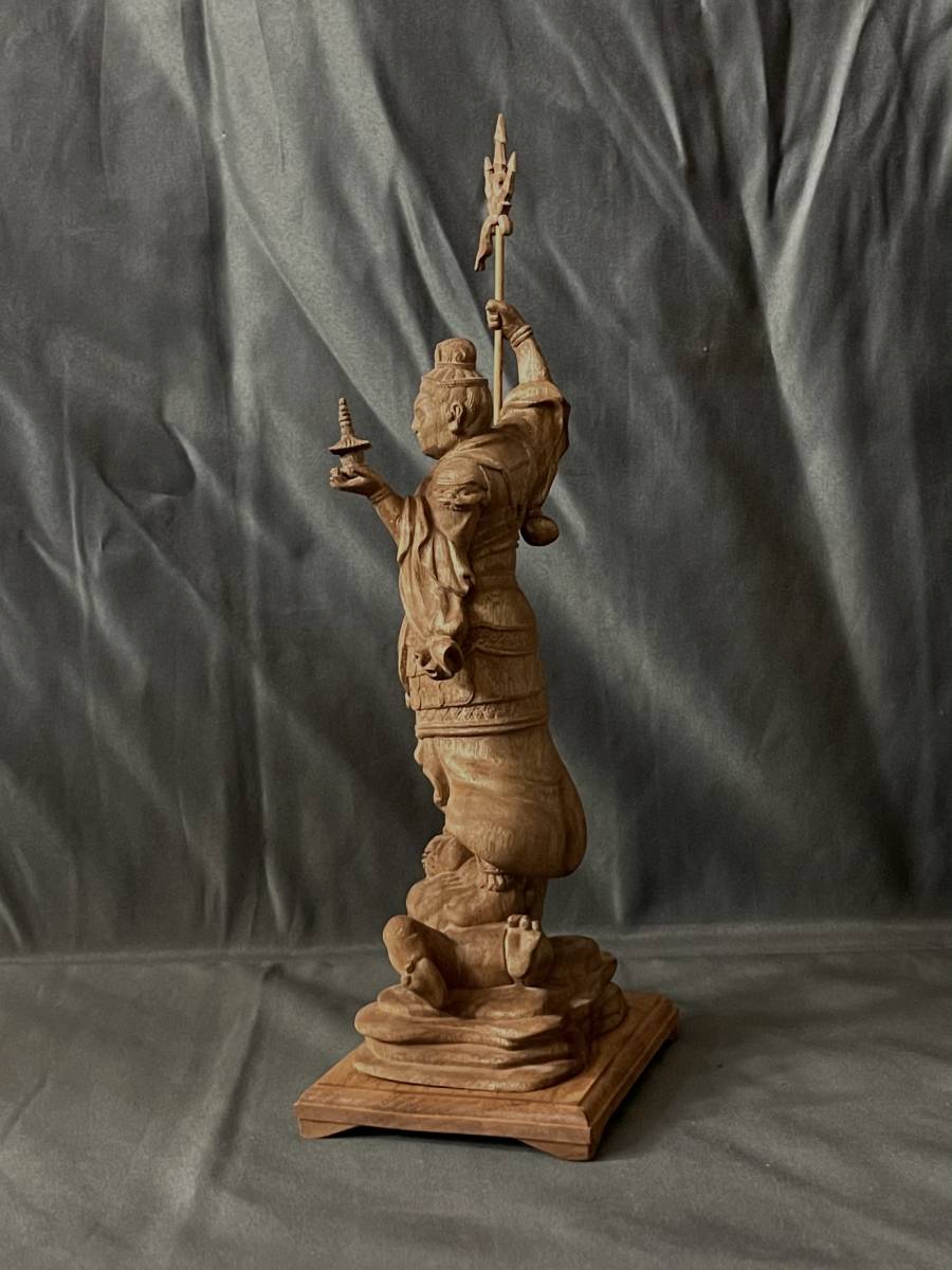 仏教工芸品　総楠製　井波彫刻　極上彫　木彫仏像　毘沙門天立像 仏教工芸品 総楠製 井波彫刻 極上彫 木彫仏像 毘沙門天立像 ホビー