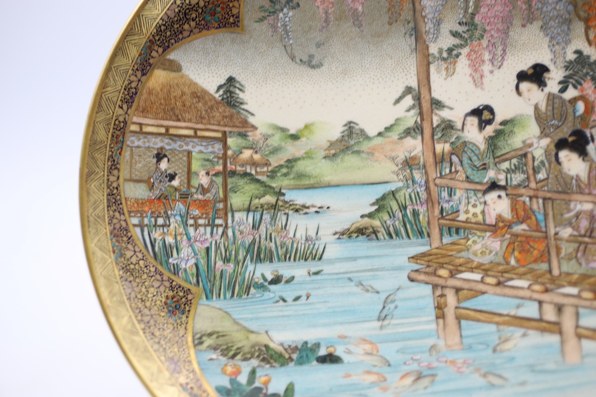 タイ王室 チュラロンコン王 150周年記念プレート 箱付き 未使用 美品 飾り皿 京薩摩 錦光山造 金襴手 楼閣山水人物文皿 飾り皿 額皿（B5852