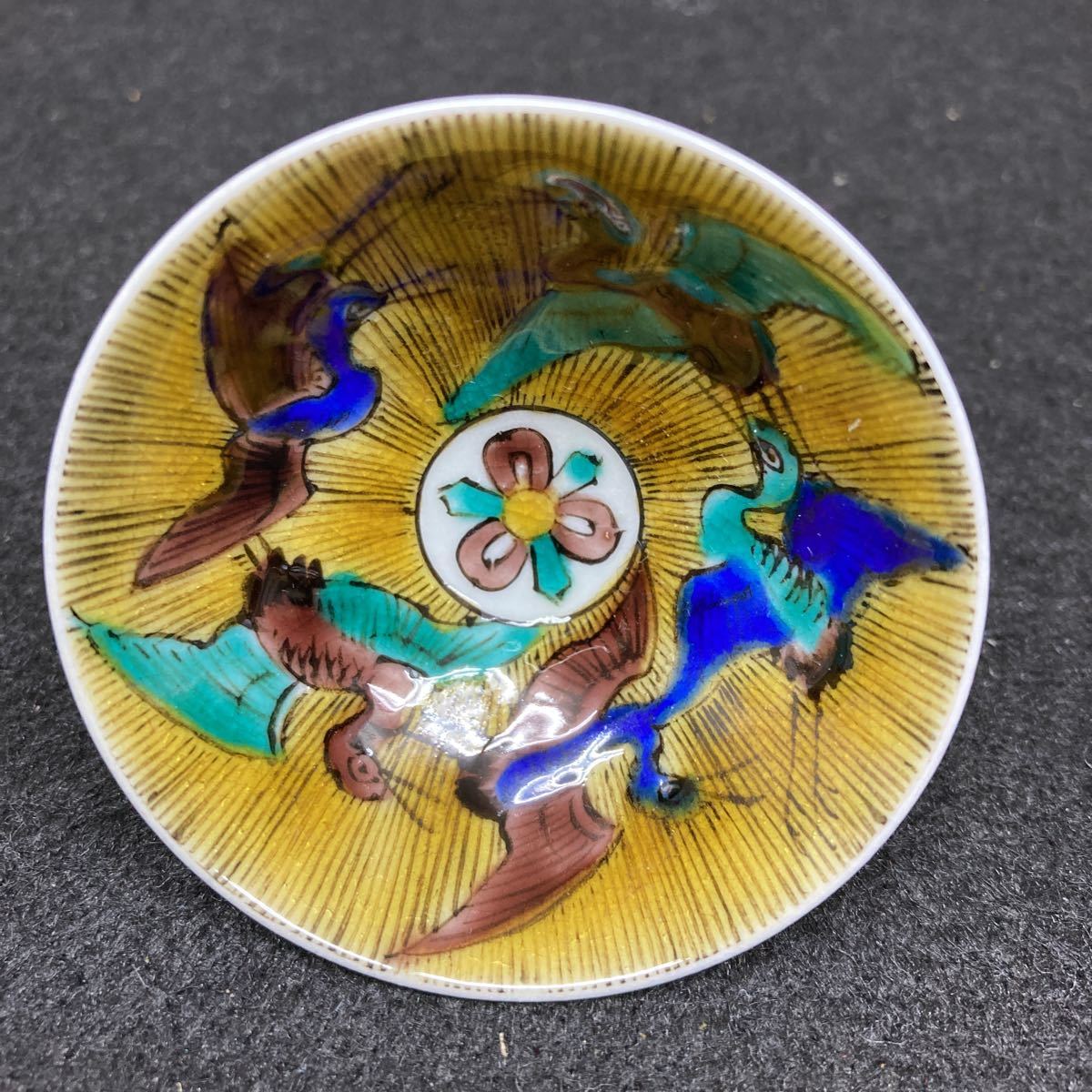 伊万里焼 染付 窓絵 大皿 牡丹と鳥 傷無し 直径43センチ 明治頃