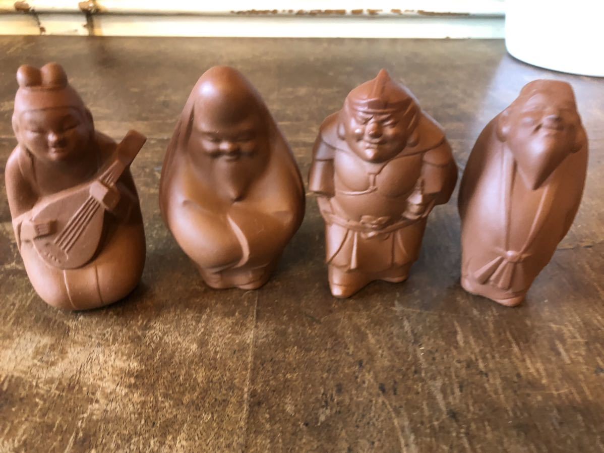 81】日展彫刻家 三枝惣太郎作 七福神 赤土焼 置物 陶器製 縁起物 j197 