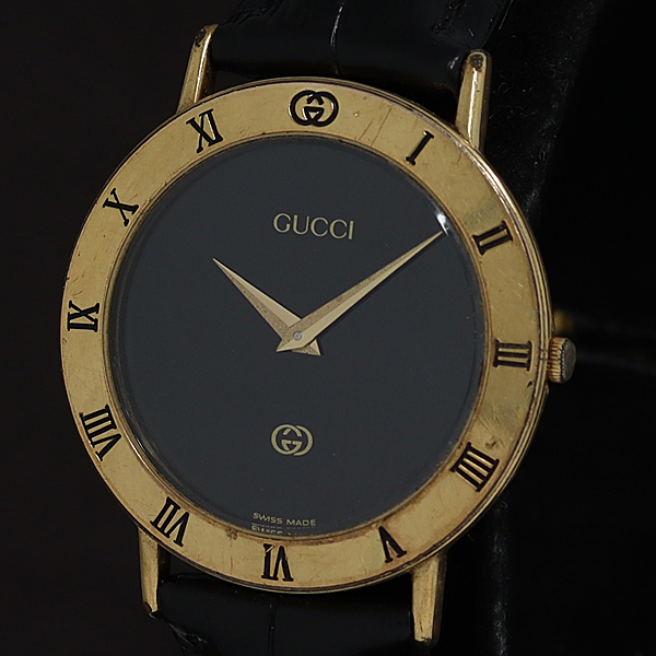 グッチ 黒文字盤 QZ - Swiss Made 1円 グッチ 3001M QZ 黒 メンズ