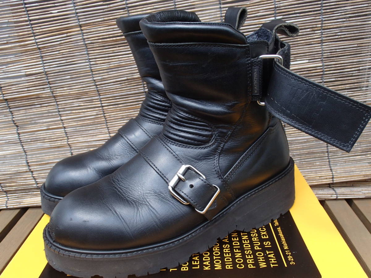 カドヤ・KADOYA 定番の◇アンクルブーツBLACK ANKLE(A)厚底仕様 25cm  