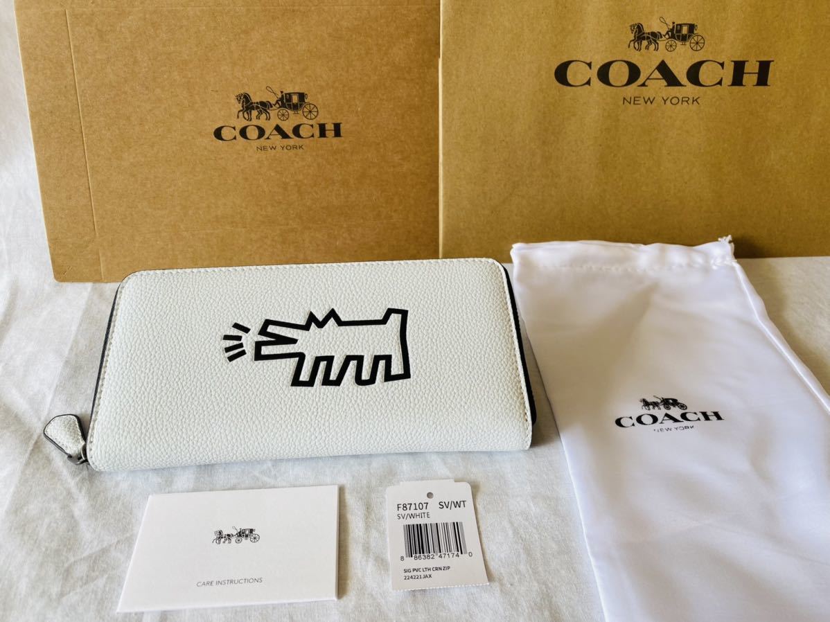 新品未使用 COACH コーチ キース・ヘリング コラボ 長財布 白 ラウンド 