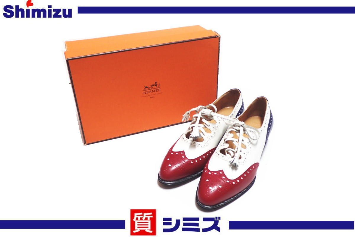 エルメス レザー HERMES ギリーシューズ レディース ブラック 未使用 ブラック&frasl;ベージュ Vintage 革靴 保管袋付き 36.5(22.5cm相当) ヒール 靴 メダリオン ケリー（靴）の通販