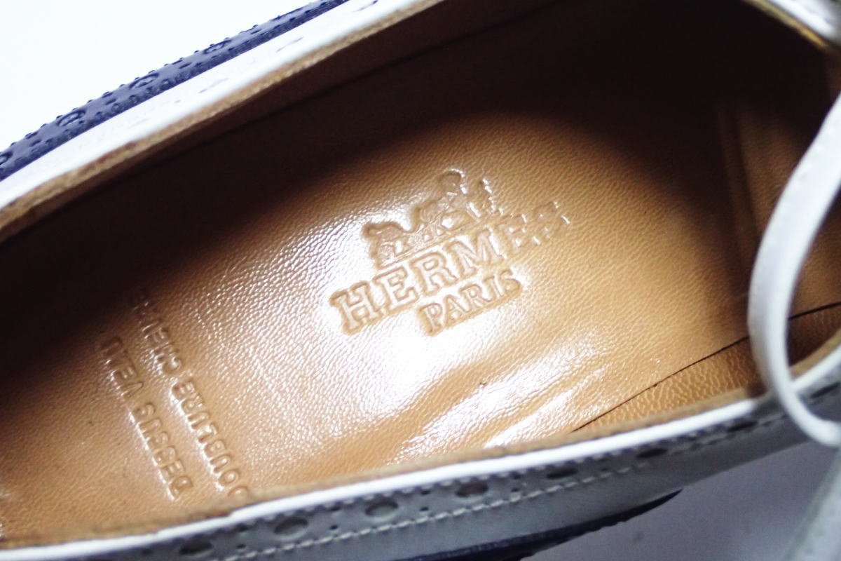 エルメス レザー HERMES ギリーシューズ レディース ブラック 未使用 ブラック&frasl;ベージュ Vintage 革靴 保管袋付き 36.5(22.5cm相当) ヒール 靴 メダリオン ケリー（靴）の通販