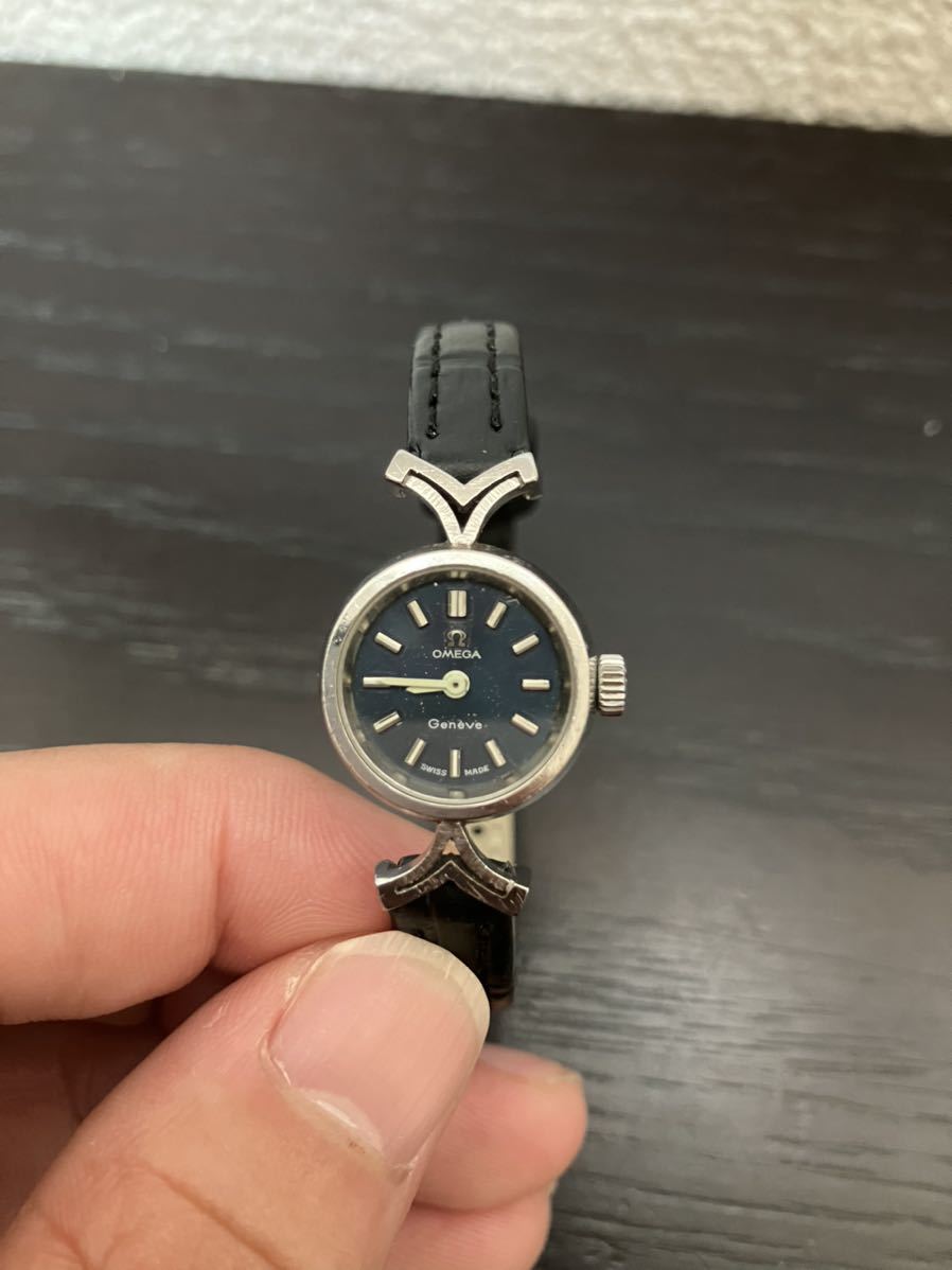 OMEGA オメガ 手巻き ジュネーブ ネイビー レディース腕時計