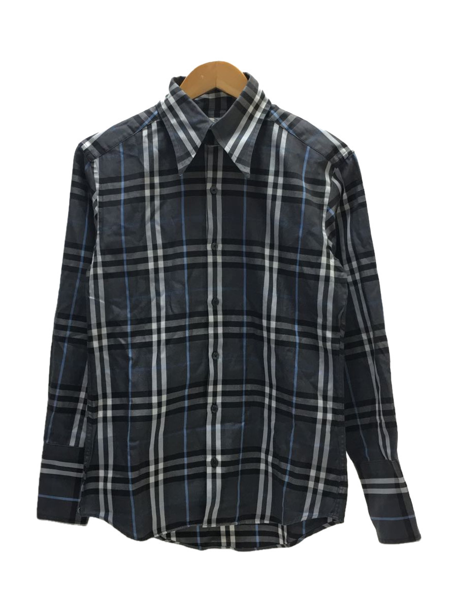 BURBERRY BLACK LABEL◆長袖シャツ/1/コットン/GRY/チェック/ バーバリーブラックレーベル