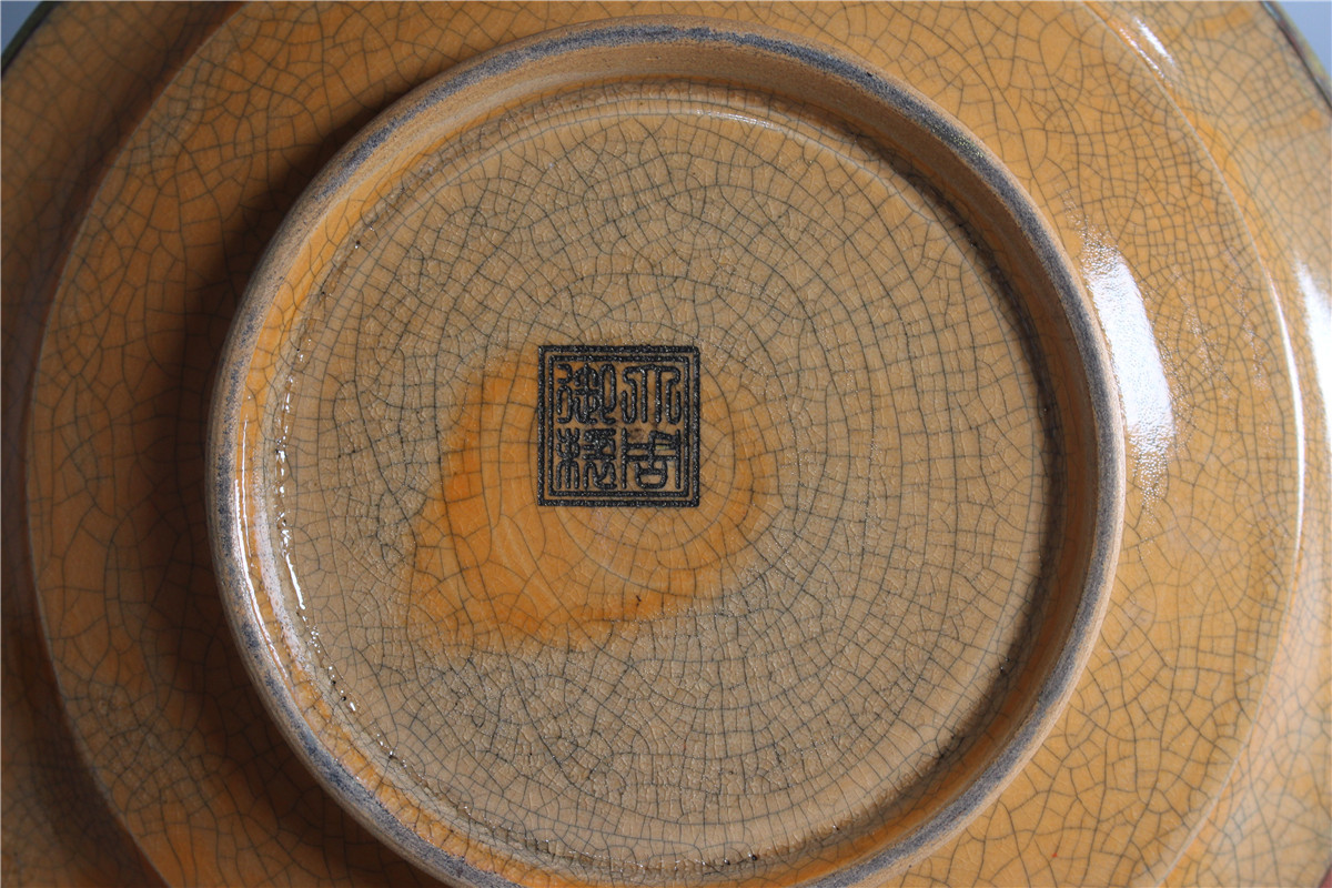 宋時代 天青釉 汝窯 皿 賞盤 盤 茶具 甲字金在銘 刻