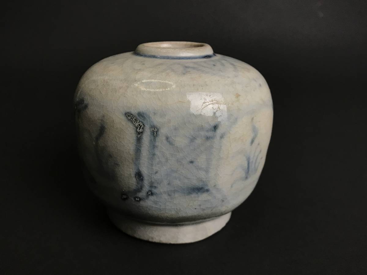 唐物 青花 染付 小壺 明時代染付獣紋壺古染